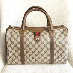 Authentic Gucci Boston satchel bag brown monogram suprem canvas leather handles